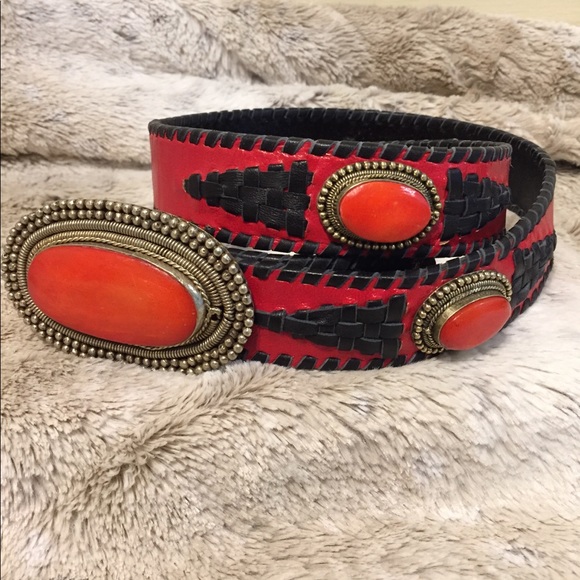 Stunning Unique Leather Belt With Natural Stones - Picture 7 of 8